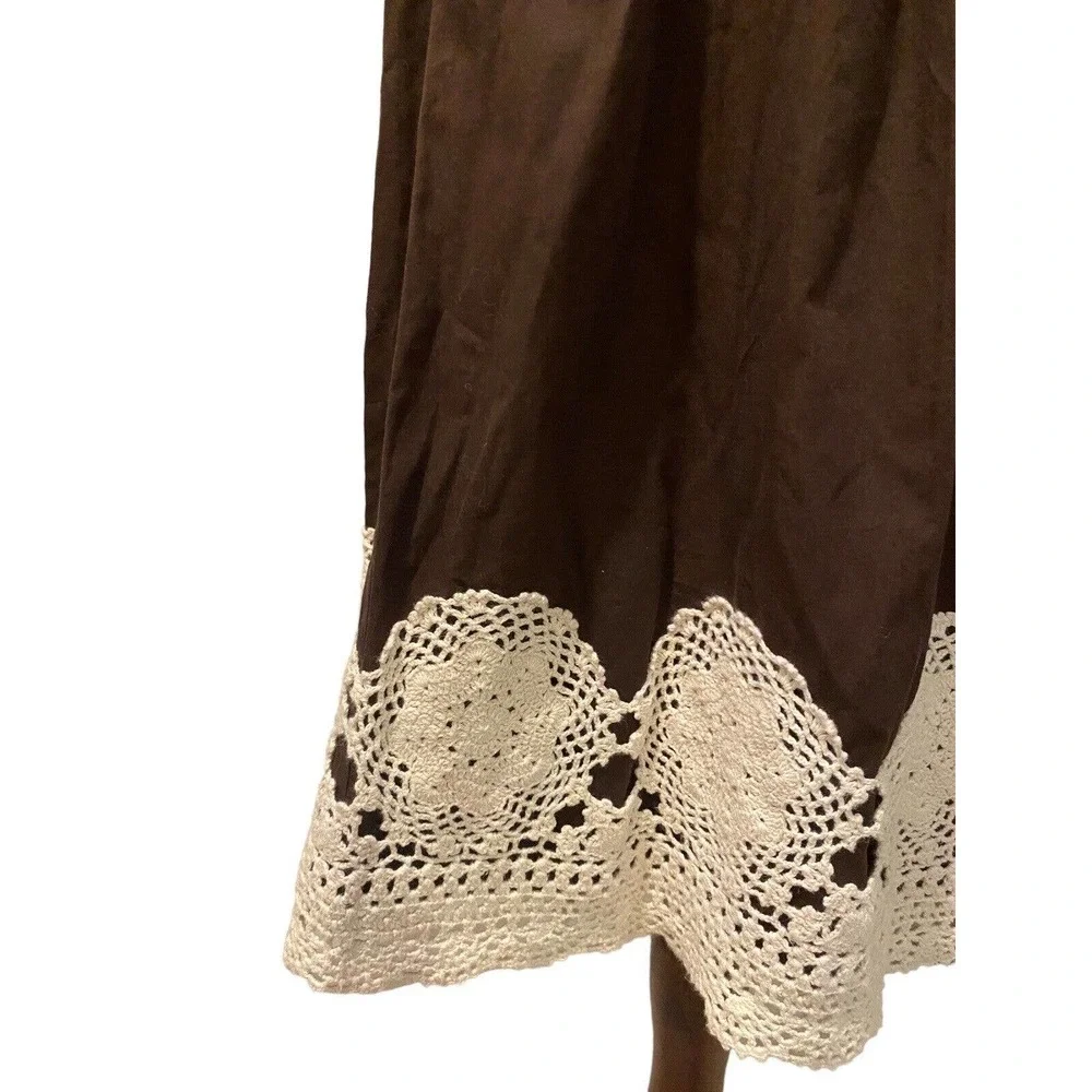VTG Brown Skirt Crochet Midi Medium CottageCore Twee Demure Fairy Shabby Chic‎